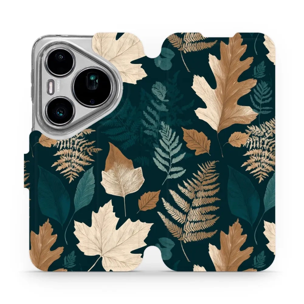 Etui z klapką do Huawei Pura 90s Pro Max, Mobiwear Book, zielnik z liści i paproci