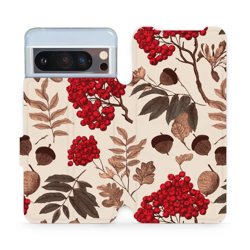 Etui z klapką do Google Pixel 8 Pro, Mobiwear Book, jarzębina na ecru