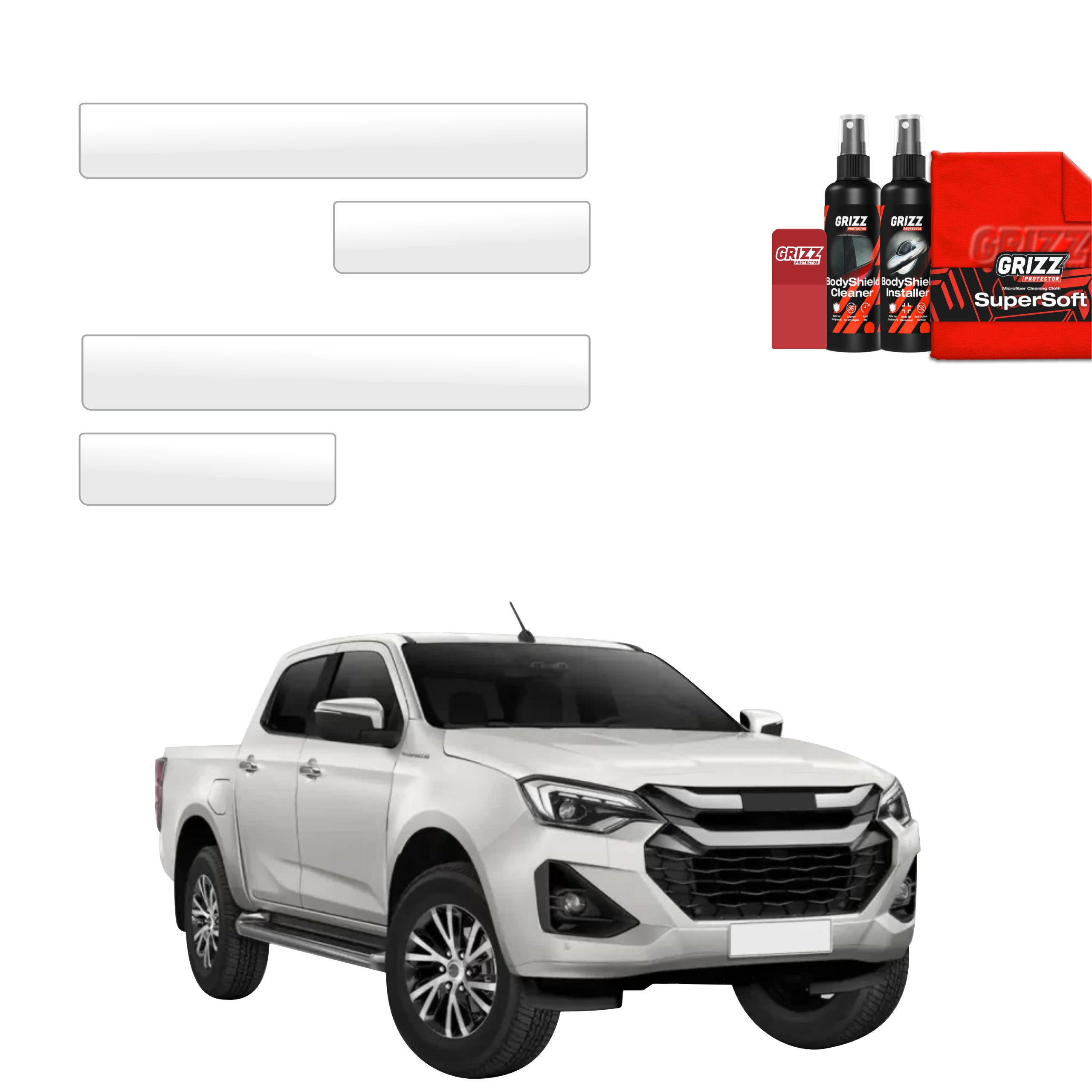 4w1 Bezbarwna folia ochronna Grizz Protector na progi Isuzu D-Max (2020-2026)
