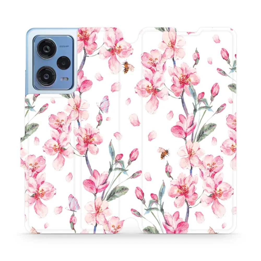 Etui z klapką do Xiaomi Redmi Note 12 Pro 5G, Mobiwear Book, różowa wiosna