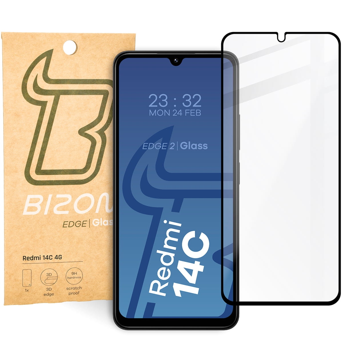 Szkło hartowane Bizon Glass Edge do Xiaomi Redmi 14C 4G / POCO C75, czarna ramka