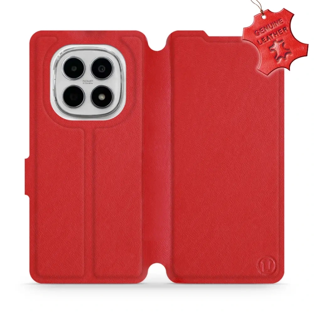 Etui z naturalnej skóry do Xiaomi POCO M8 5G, Mobiwear Leather, czerwone