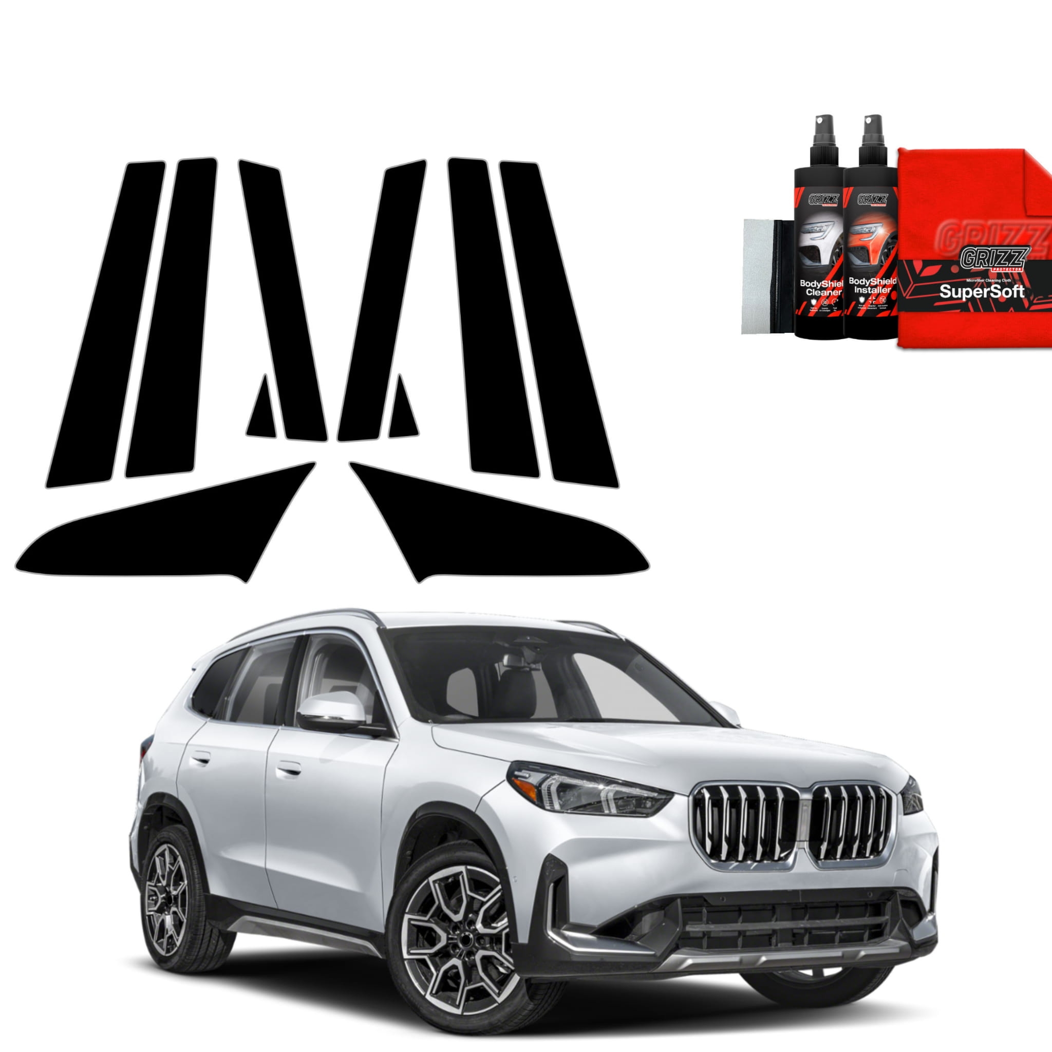 10w1 Czarna folia Grizz Protector na słupki do BMW X1 (2023-2026)