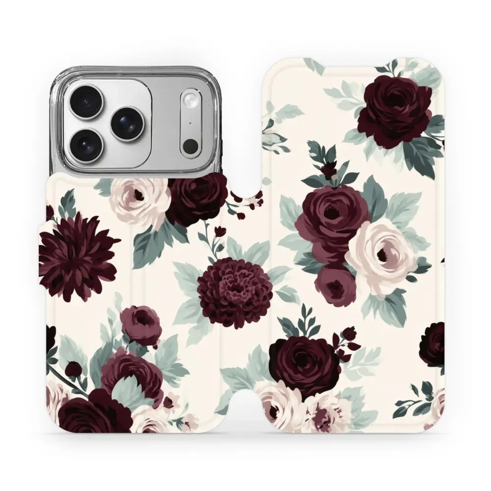Etui z klapką do iPhone 17 Pro, Mobiwear Book, róże z szałwią na kremie