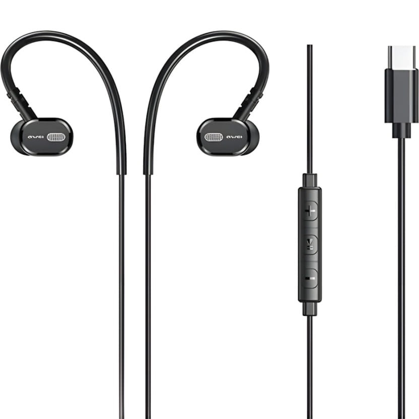 Image of Słuchawki sportowe, AWEI TC-6 Stereo, USB-C 1.2 m, czarne