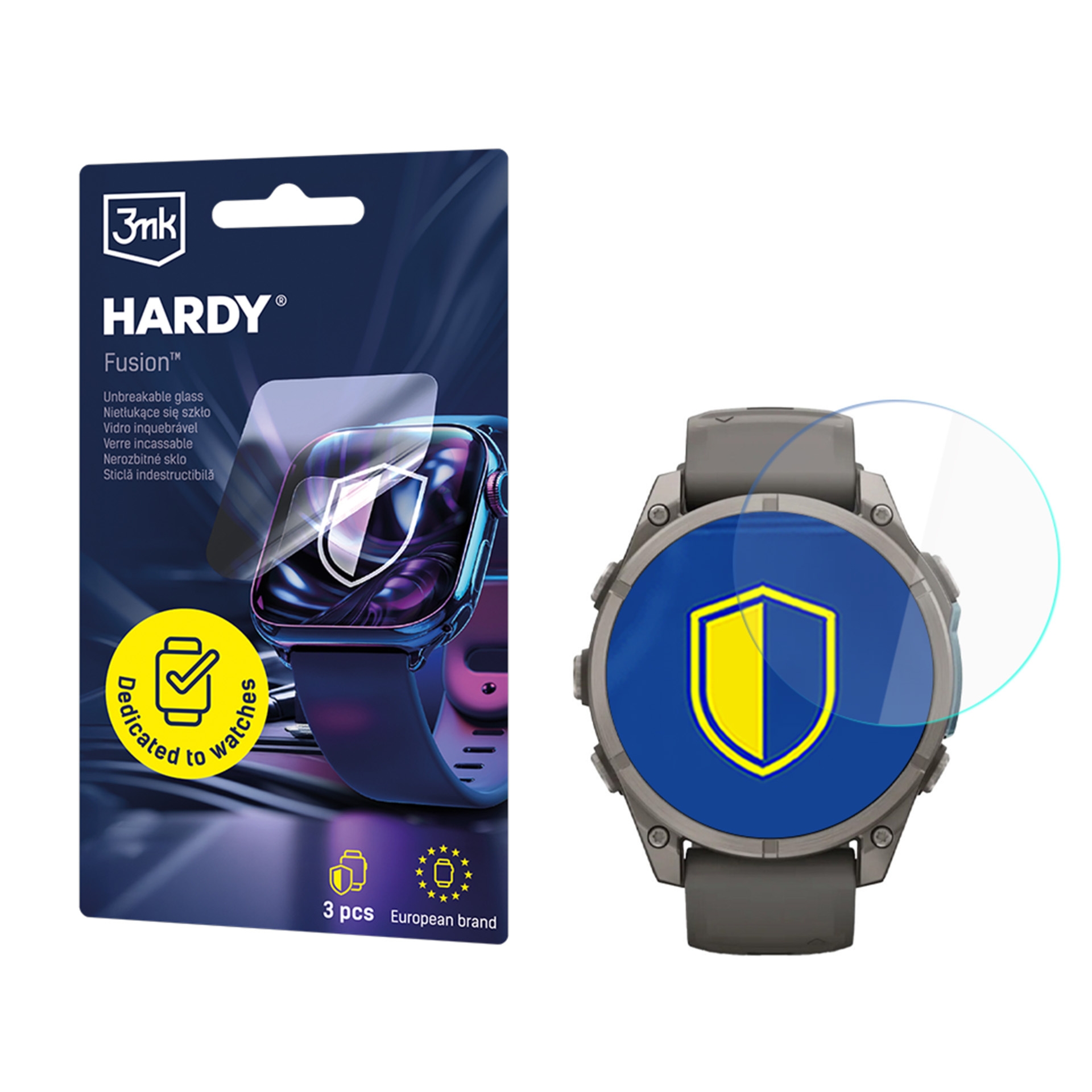 Szkło hybrydowe na smartwatch, 3mk Hardy Fusion do Garmin Fenix 9 47mm, 3 sztuki