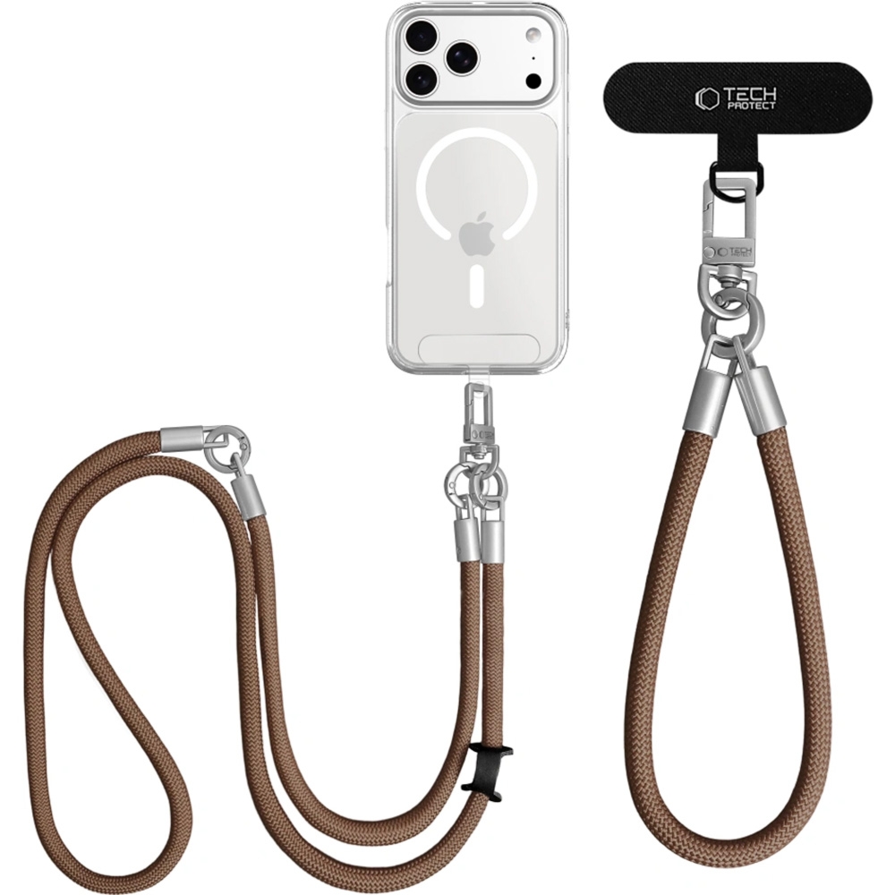 Uniwersalna smycz do telefonu, sznurek Tech-Protect C10S Rope Crossbody & Wrist, brązowa