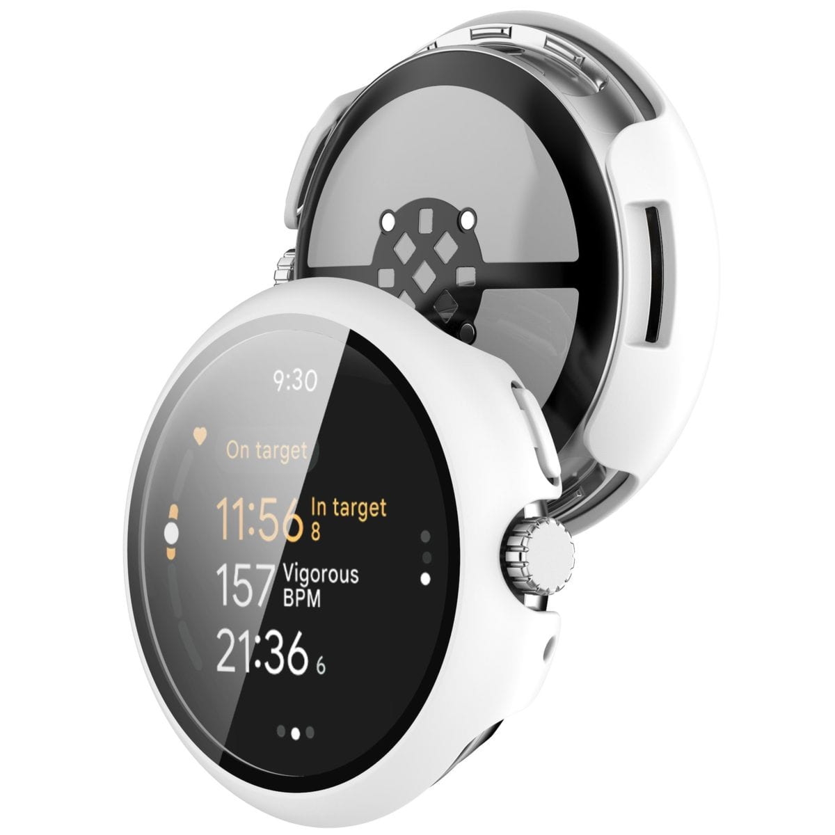 Etui ze szkłem do zegarka Bizon Case Watch Adamo do Google Pixel Watch 3 41mm, białe