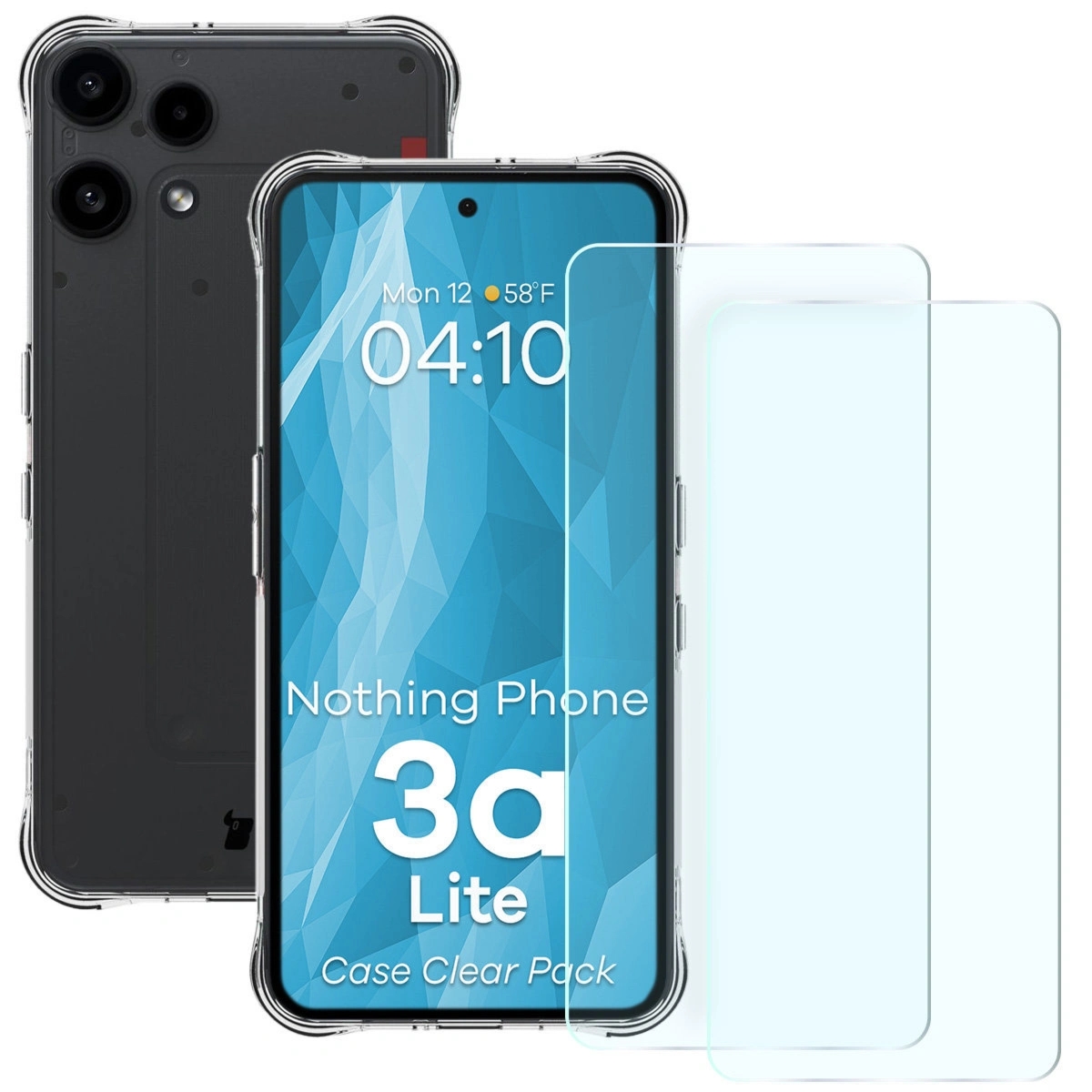 Elastyczne etui + 2x szkło hartowane Bizon Case Clear Pack do Nothing Phone (3a) Lite