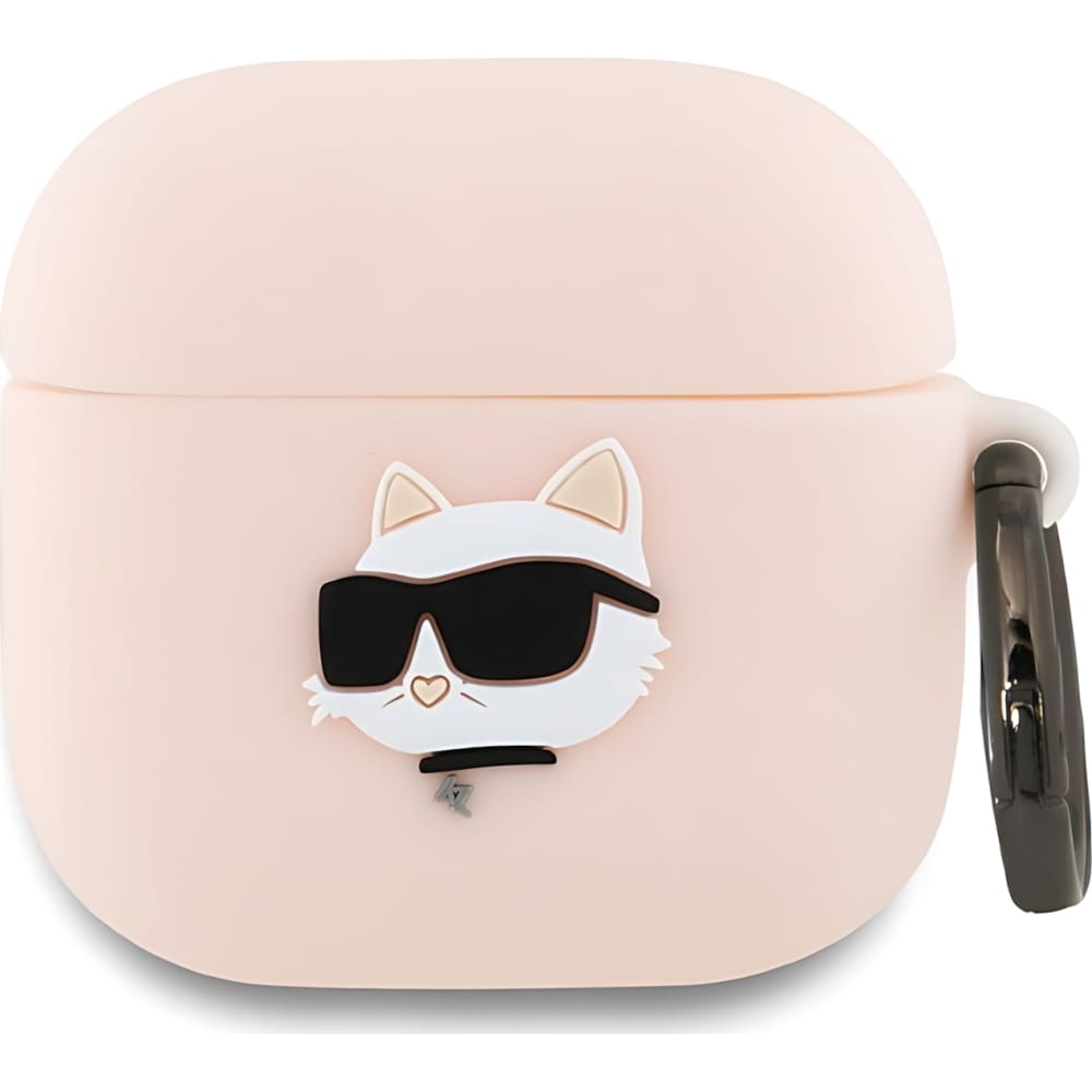 Image of Etui Karl Lagerfeld Silicone Choupette Head 3D Case AirPods 4, różowe