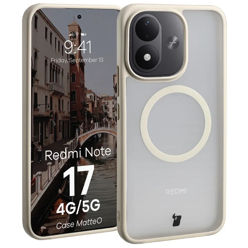 Etui z pierścieniem magnetycznym Bizon Case MatteO do Xiaomi Redmi Note 17 4G/5G, przydymione-beżowe