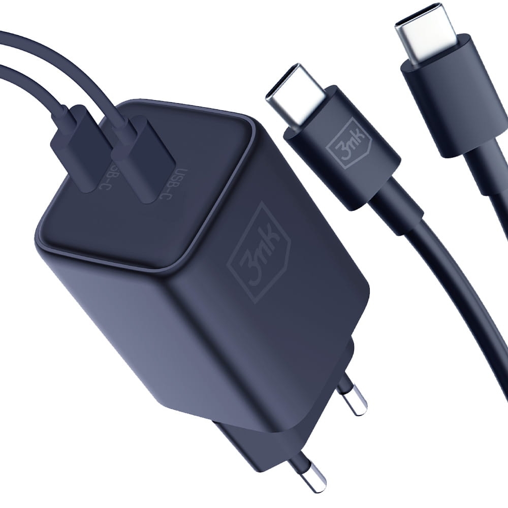 Image of Ładowarka sieciowa 3mk Hyper Charger PD 45W, 2x USB-C, QC, PPS + 2x kabel USB-C, czarna