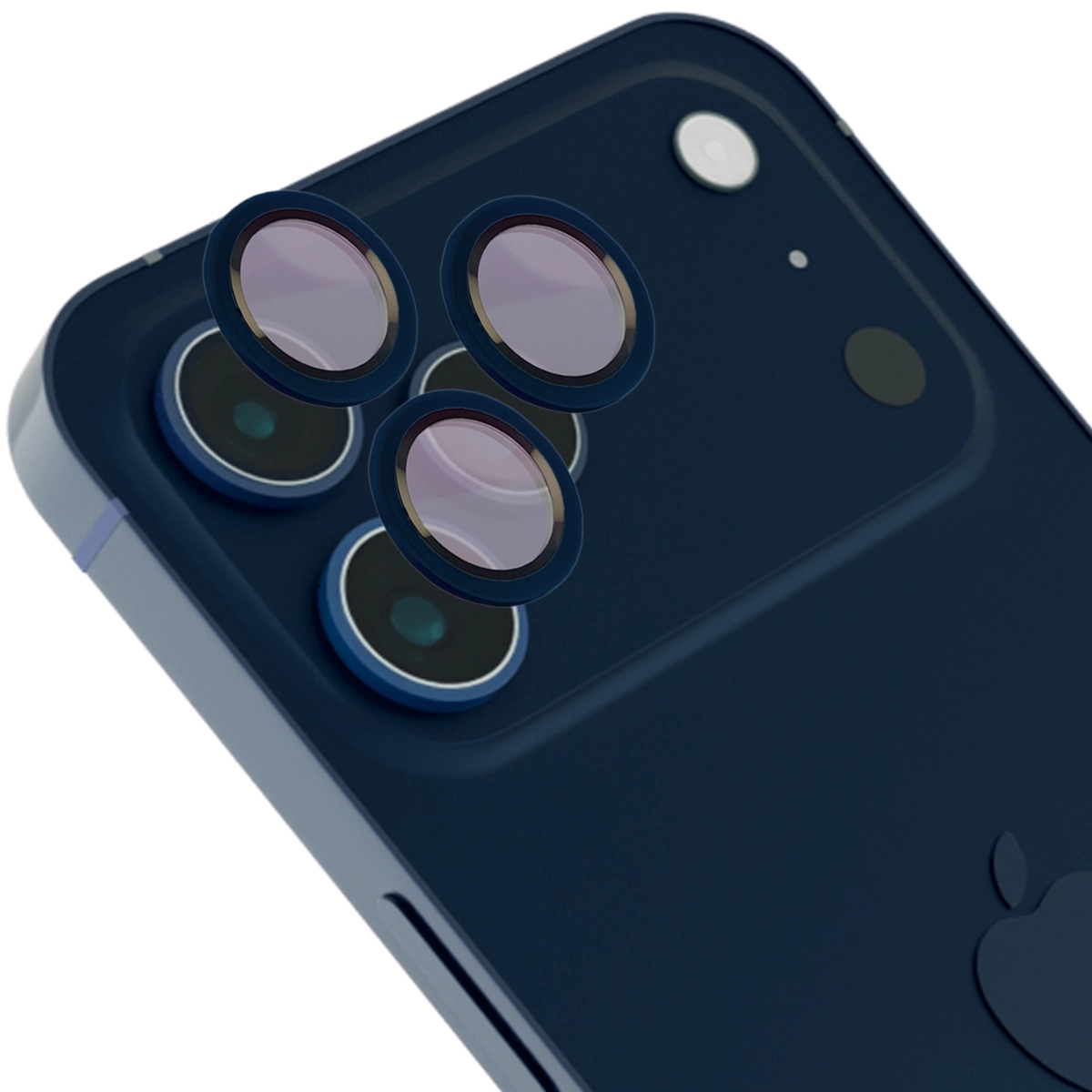 Szkło na aparat z aplikatorem Bizon Glass Snap Lens do iPhone 17 Pro / 17 Pro Max, 1 zestaw, granatowa ramka