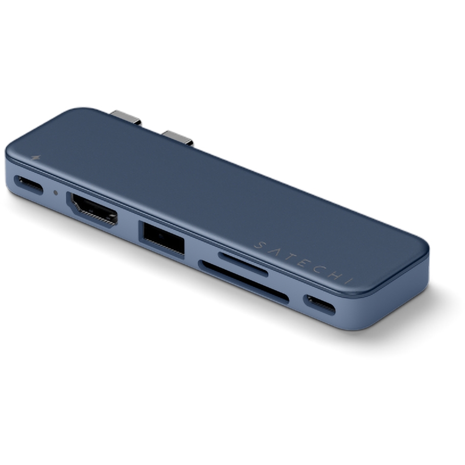 Adapter USB-C do MacBook Neo / Air / Pro, Satechi Snap Hub, USB-C PD 45W / USB-A + USB-C 5 Gb/s / HDMI 4K / czytnik kart, granatowe