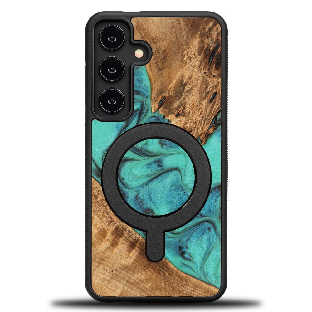 Image of Drewniane etui do Galaxy S25, Bewood Unique Turquoise do MagSafe