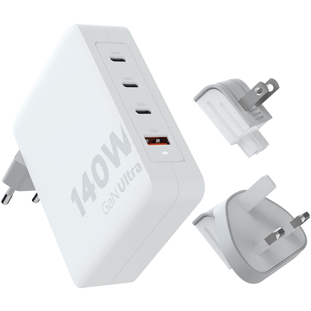 Image of Ładowarka sieciowa, turystyczna Xtorm Travel Charger 140W, 3x USB-C, USB-A, GaN z adapterami EU / UK / US + kabel USB-C, biała