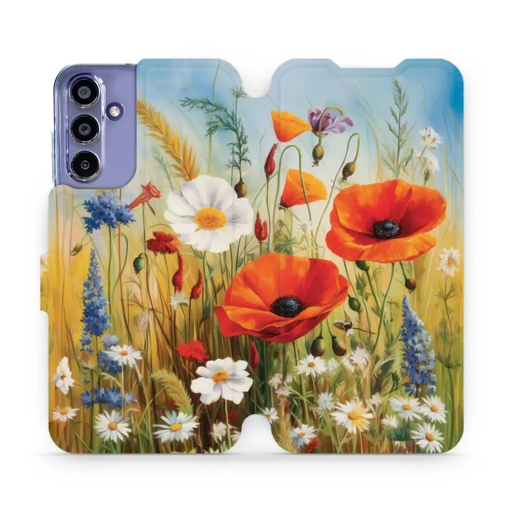 Image of Etui z klapką do Galaxy A15 4G, Mobiwear Book, łąkowe kwiaty