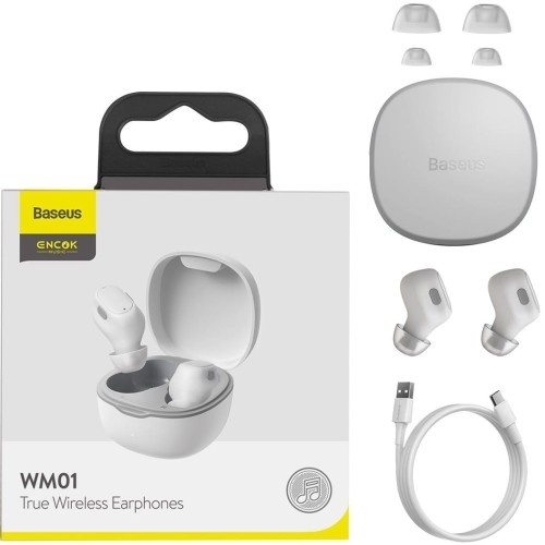 Image of OUTLET: Bezprzewodowe słuchawki dokanałowe Baseus Enock Bluetooth WM01 TWS, białe