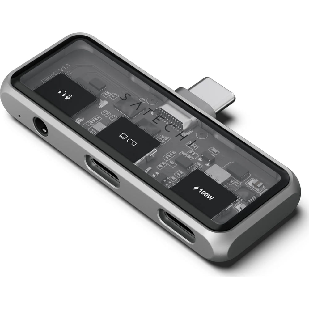 Adapter USB-C, Satechi Mobile XR Hub with Audio, 1x USB-C PD 100W / 1x USB-C DP 1.4 4K@60Hz / Jack 3.5mm, szary