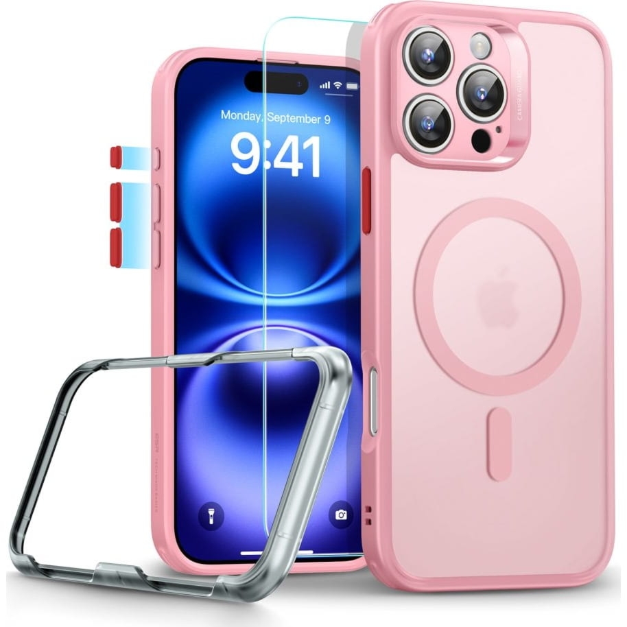 Zestaw etui + szkło, ESR Classic Pro Set HaloLock do iPhone 16 Pro Max do MagSafe, półprzezroczysto-różowe