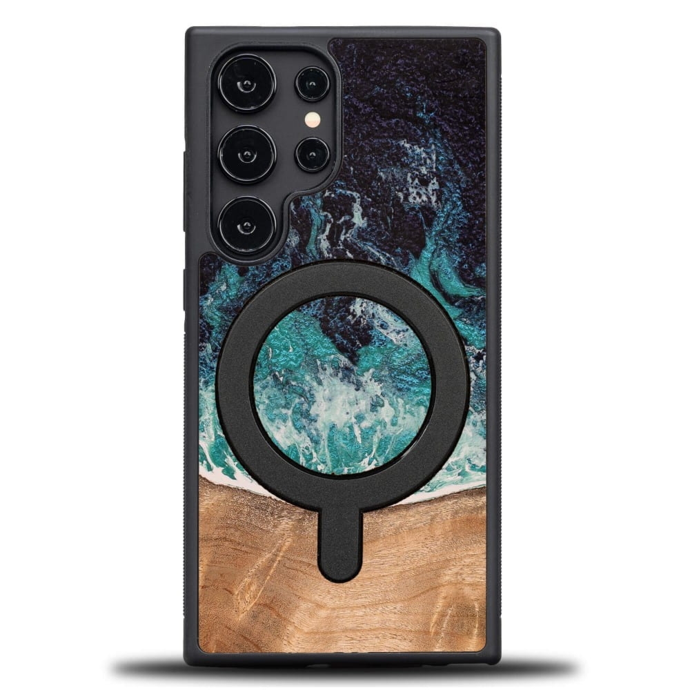 Drewniane etui do Galaxy S25 Ultra, Bewood Unique Dream Island do MagSafe, niebiesko-brązowe