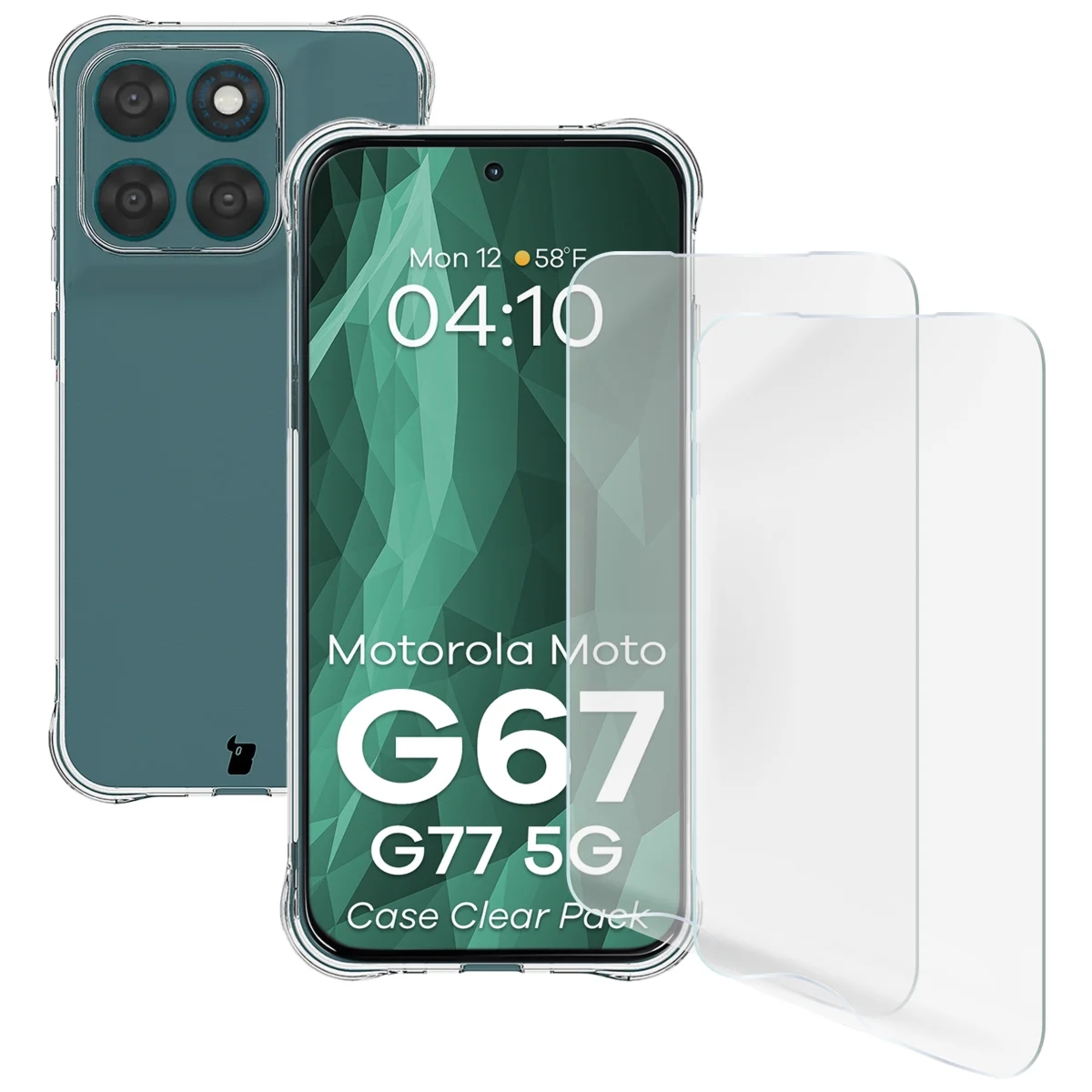 Elastyczne etui + 2x folia na ekran Bizon Case Clear Pack do Motorola Moto G67 5G / G77 5G