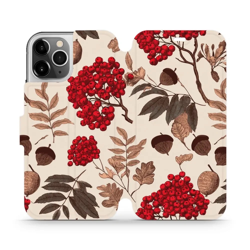 Etui z klapką do iPhone 12 Pro, Mobiwear Book, jarzębina na ecru