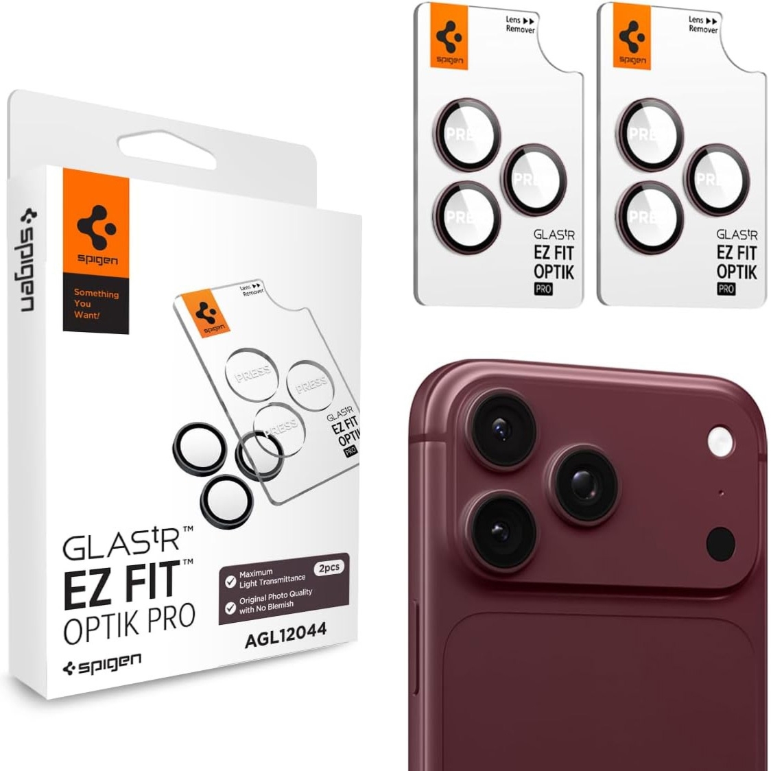 Szkło na aparat Spigen Glas.tR EZ Fit Optik Pro 2-Pack do iPhone 18 Pro Max / 18 Pro, bordowe