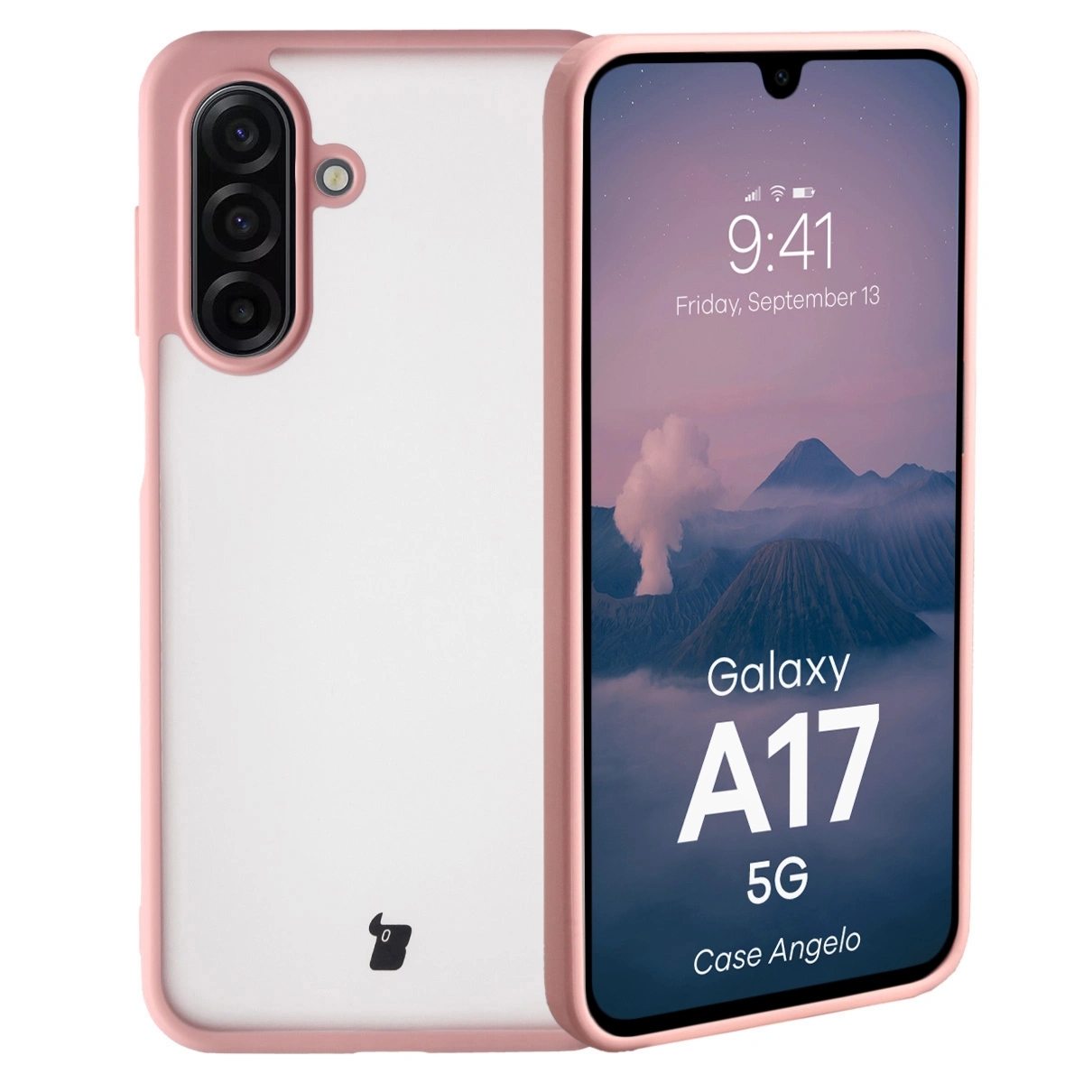 Etui Bizon Case Angelo do Galaxy A17 5G, półprzezroczyste z jasnoróżową ramką