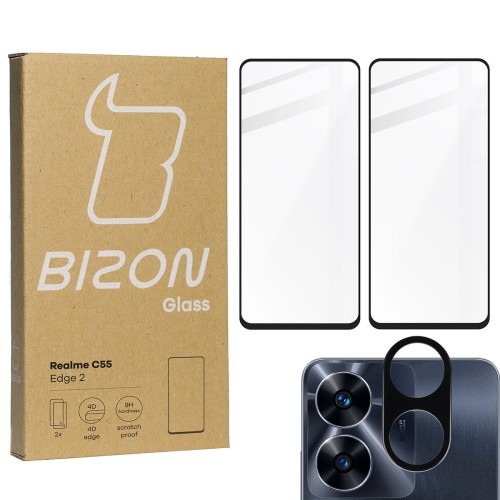 Image of 2x Szkło + szybka na aparat BIZON Edge 2 do Realme C55