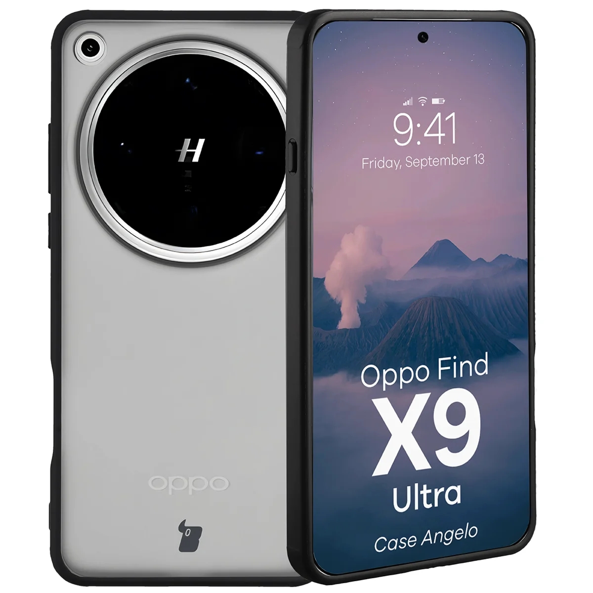 Etui Bizon Case Angelo do Oppo Find X9 Ultra, przydymione z czarną ramką