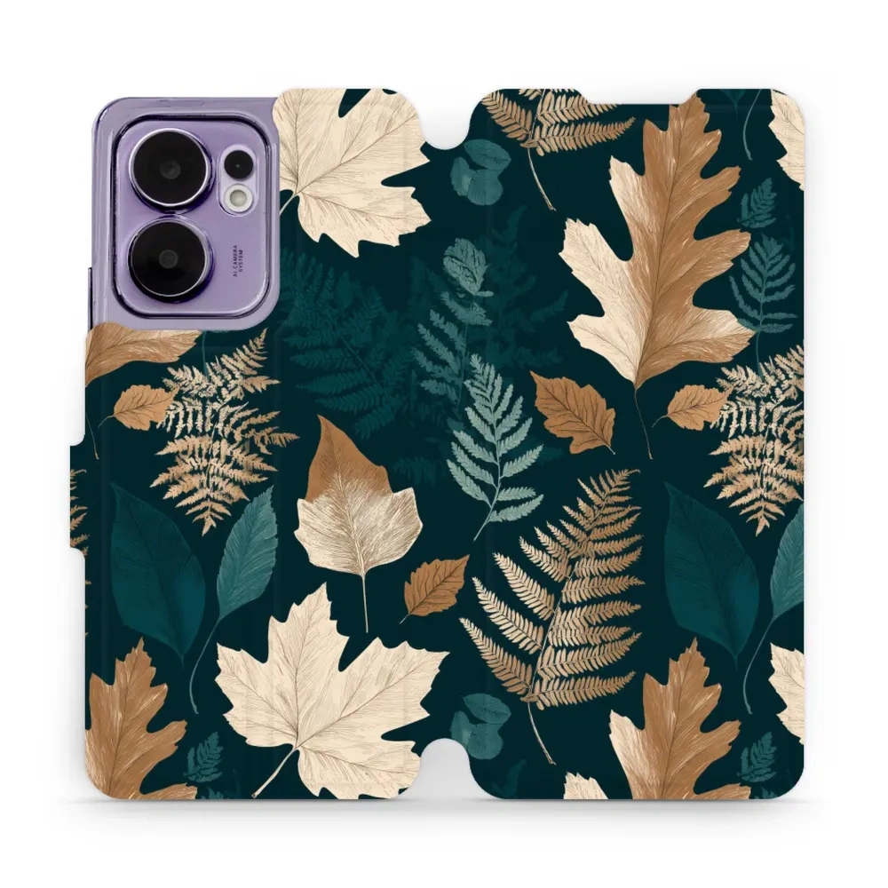 Etui z klapką do OPPO Reno13 F, Mobiwear Book, zielnik z liści i paproci