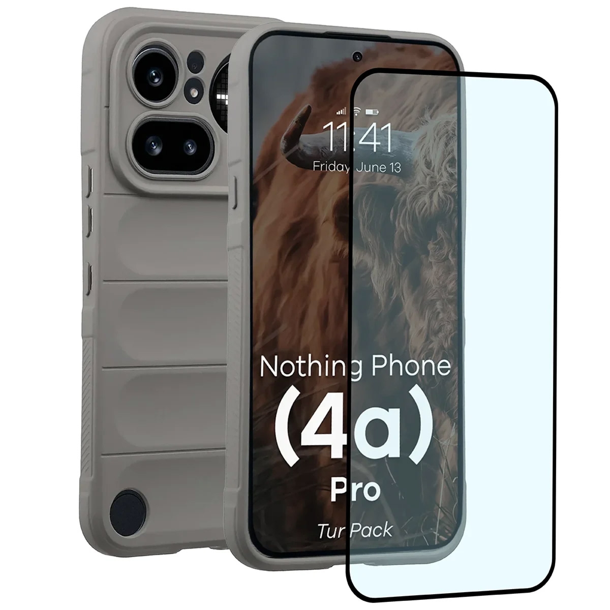 Pancerne etui + szkło hartowane Bizon Tur Pack do Nothing Phone (4a) Pro, jasnoszare
