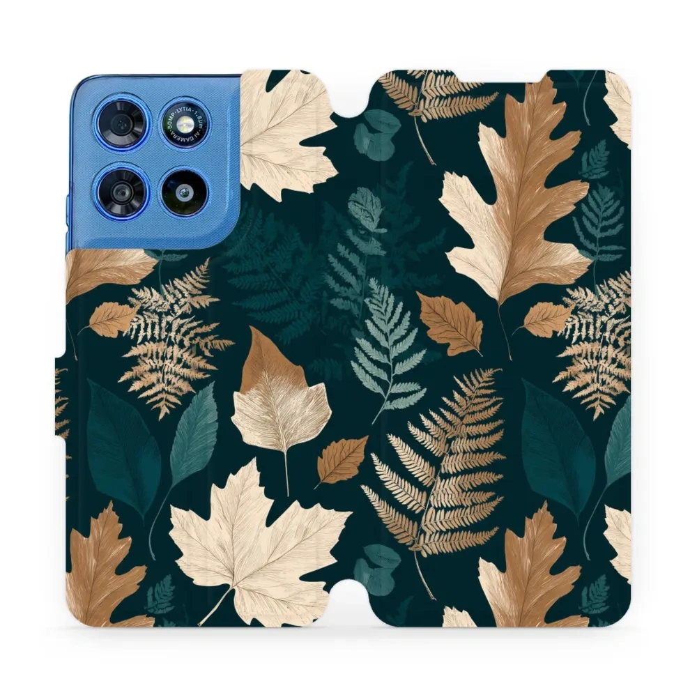 Etui z klapką do Motorola Moto G67 Power, Mobiwear Book, zielnik z liści i paproci