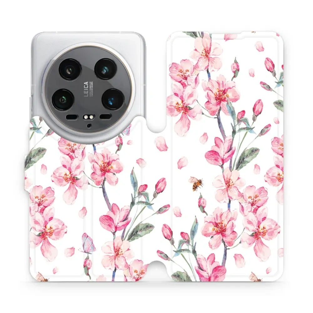 Etui z klapką do Xiaomi 14 Ultra, Mobiwear Book, różowa wiosna