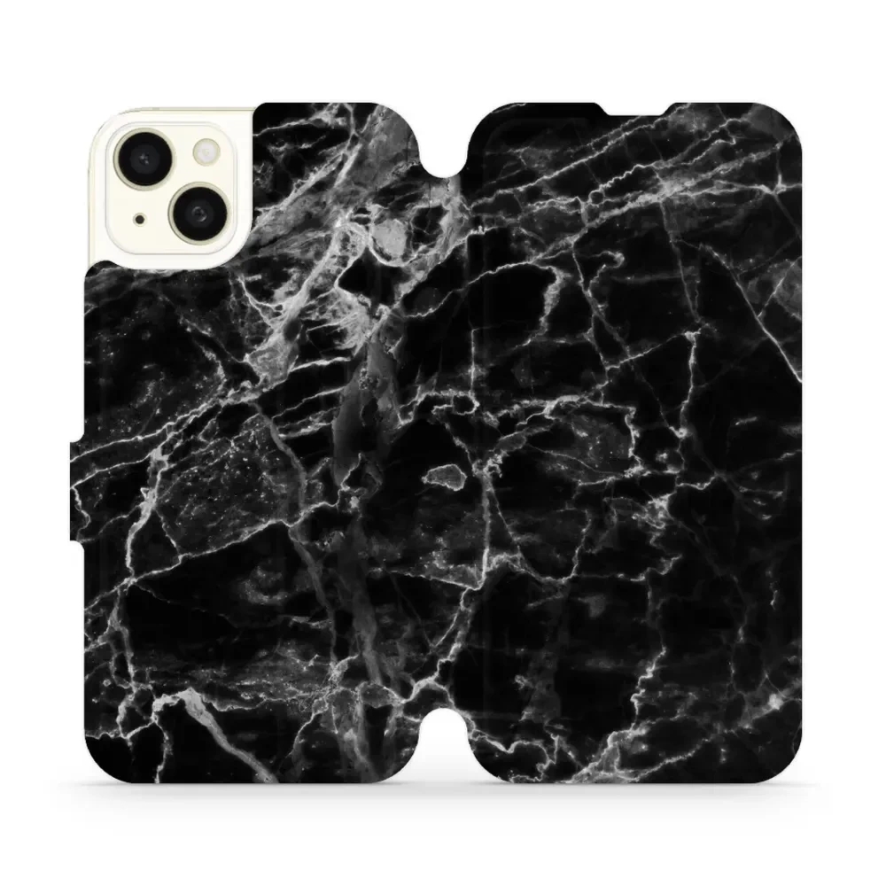 Etui z klapką do iPhone 15 Plus, Mobiwear Book, czarny marmur