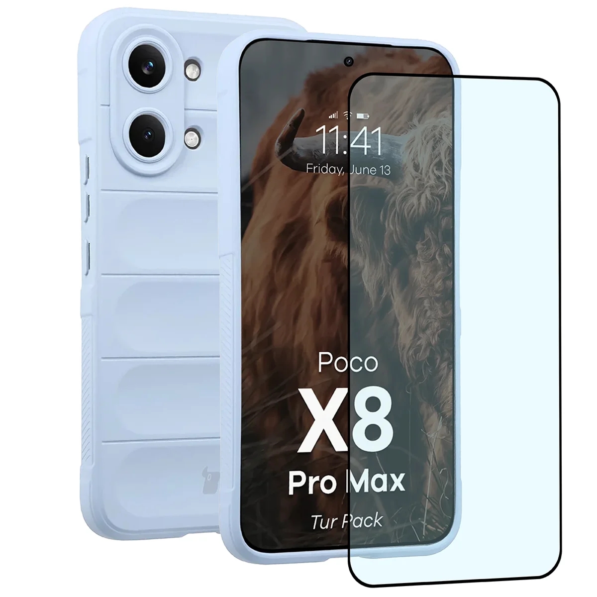 Pancerne etui + szkło hartowane Bizon Tur Pack do Xiaomi POCO X8 Pro Max, jasnoniebieskie