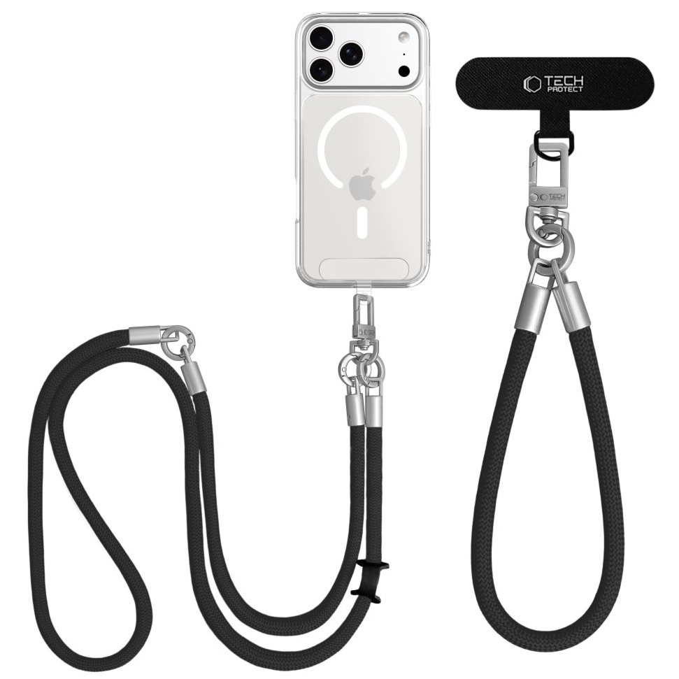Uniwersalna smycz do telefonu, sznurek C10S Rope Crossbody & Wrist Tech Protect, czarna