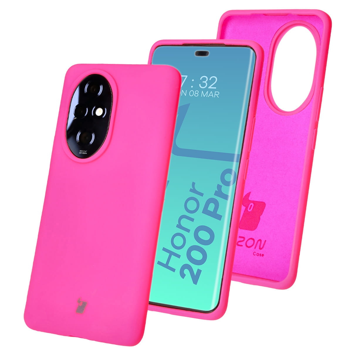 Image of Silikonowe etui Bizon Soft Case do Honor 200 Pro, neonowo-różowe