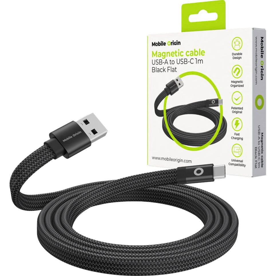 Kabel magnetyczny Mobile Origin Magnetic Flat USB-A / USB-C, QC 3.0, 27W, 480 Mbps, 1m, czarny