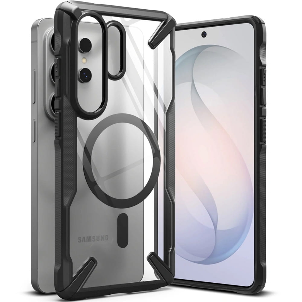 Etui Ringke Fusion X Magnetic do MagSafe do Galaxy S26 Ultra, przezroczyste z czarną ramką