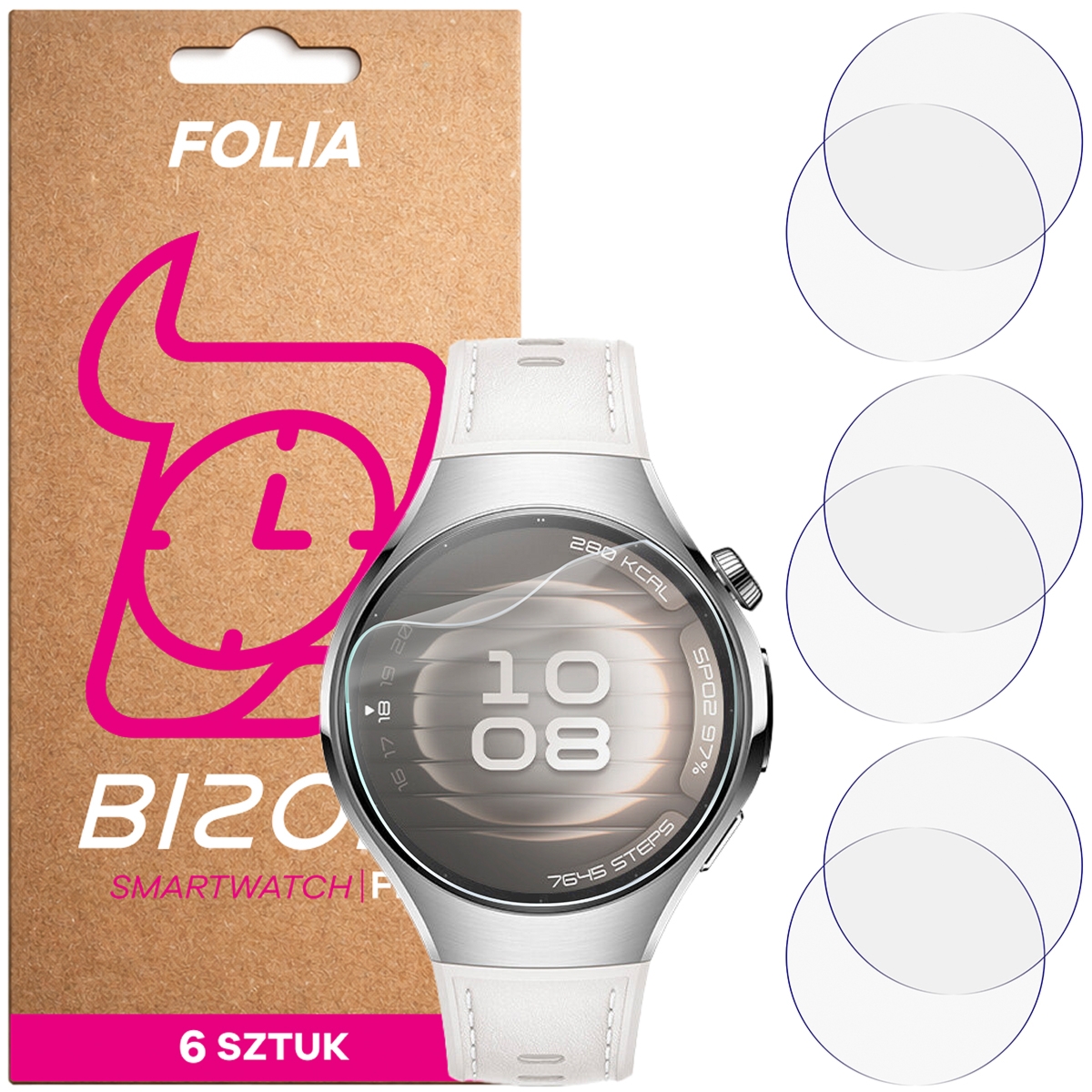 Folia ochronna na ekran zegarka Bizon Watch Film HydroFlex do Huawei Watch 5 42 mm, 6 sztuk