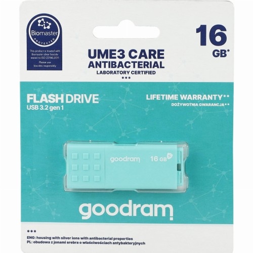 Image of Pendrive USB-A 3.2 Gen 1, Goodram UME3 Care 16GB, 60MB/s, turkusowy