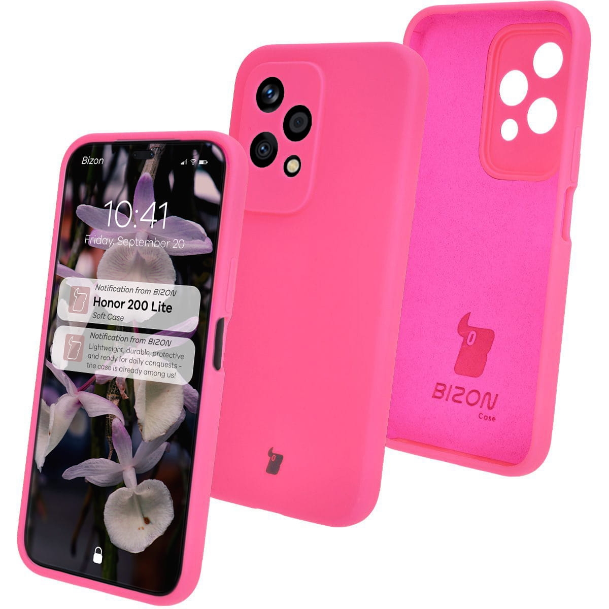 Image of Silikonowe etui Bizon Soft Case do Honor 200 Lite, neonowo-różowe
