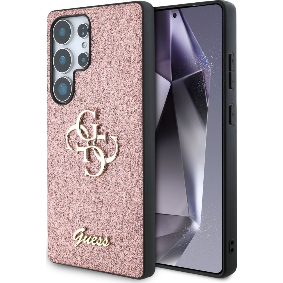 OUTLET: Etui Guess Glitter Script Big 4G do Galaxy S25 Ultra, różowe