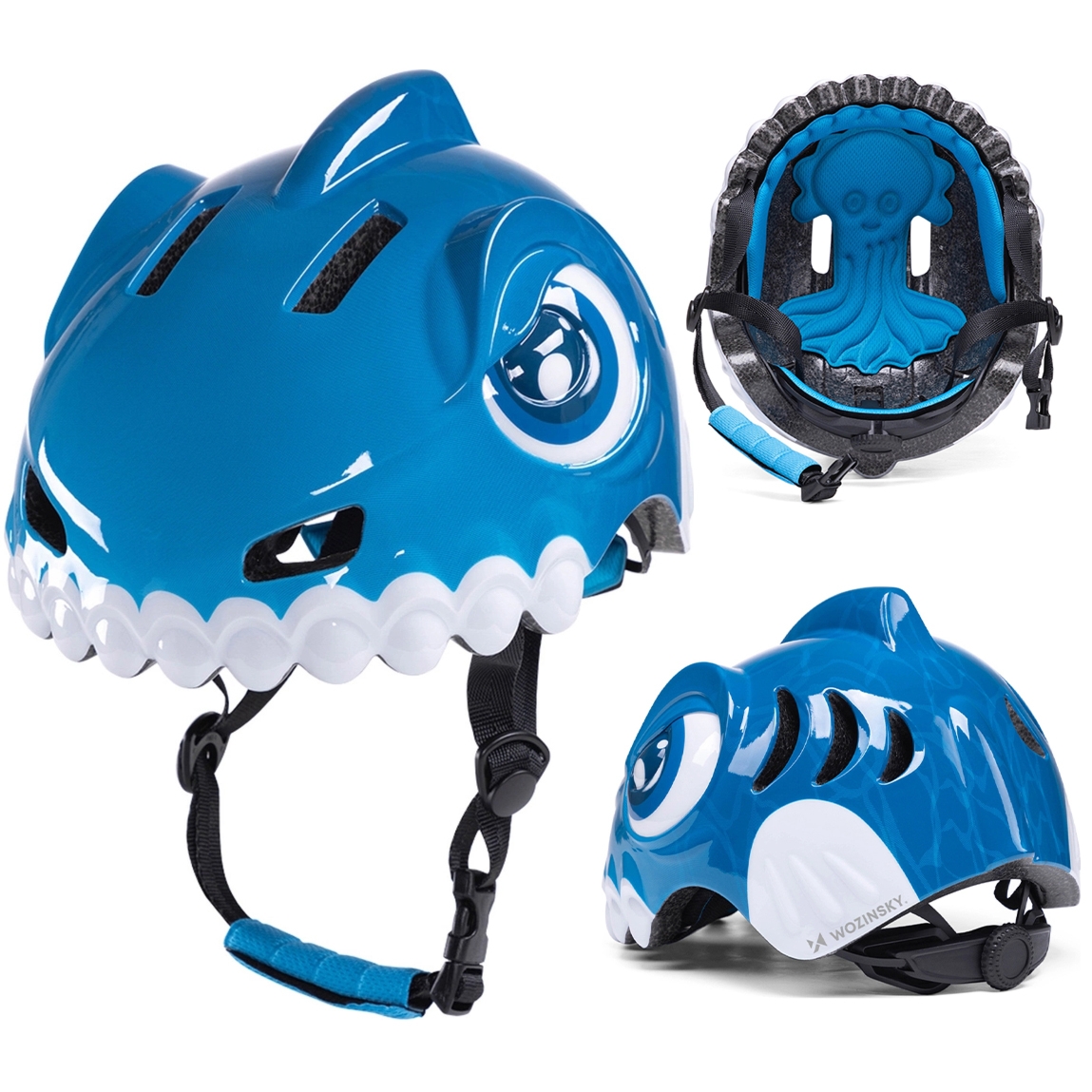 Kask rowerowy dziecięcy Wozinsky HT-62 z motywem dinozaura, 52-56 cm, niebieski