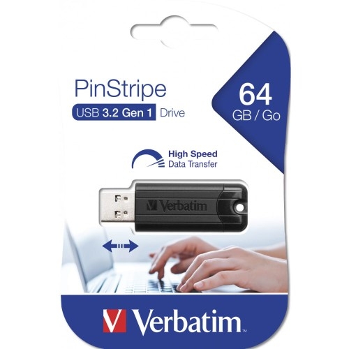 Image of Pendrive USB-A 3.2 Gen 1, Verbatim PinStripe 64 GB, 5 Gb/s, czarny