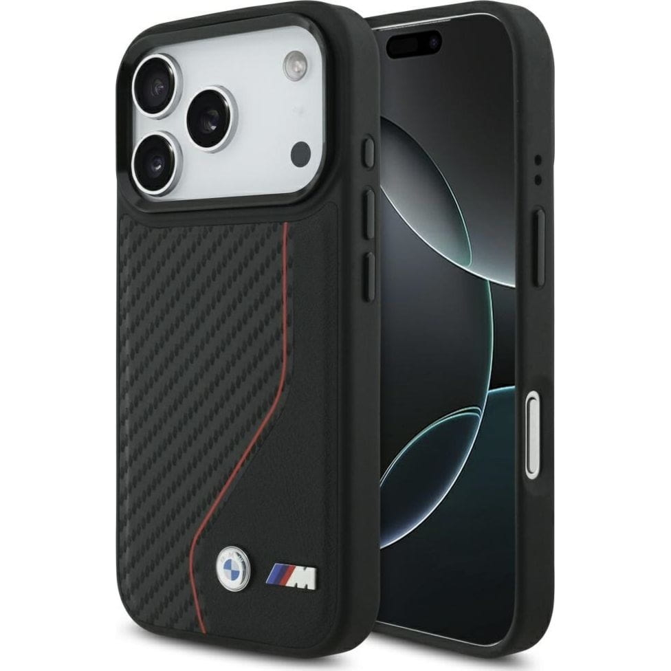 Etui BMW M Carbon Line & Logo do MagSafe do iPhone 17 Pro, czarne z czerwoną linią