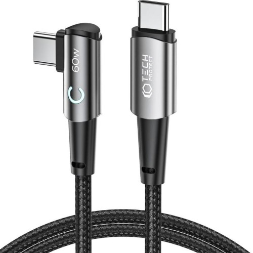 Image of Kabel kątowy Tech-Protect UltraBoost "L" USB-C do USB-C 60W/6A 1 m, czarno-szary