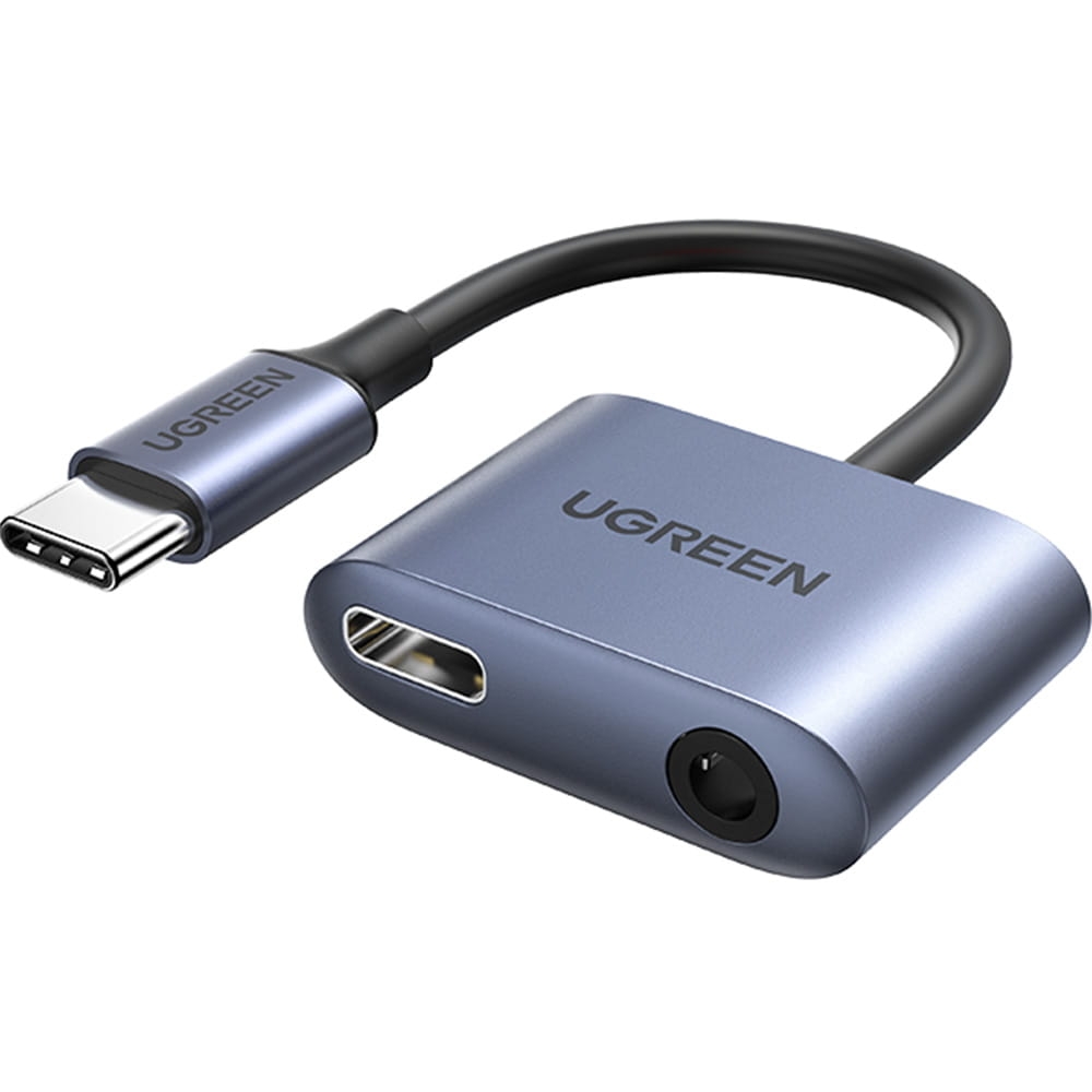Image of Adapter, przejściówka Ugreen CM231, USB-C - USB-C / mini jack 3.5mm, DAC, PD, QC 30W, szary